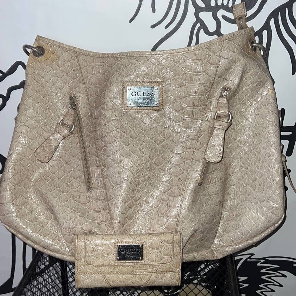 Guess snakeskin purse with matching wallet